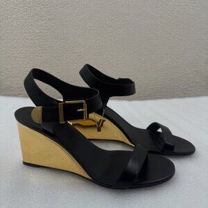 Chloé Rebecca leather sandals Black and Gold Wedge Sz 41 US 11 NEW